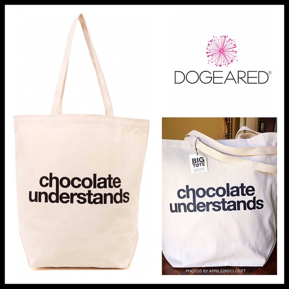 Dogeared Handbags - DOGEARED CANVAS TOTE BAG CHOCOLATE UNDERSTANDS A2C